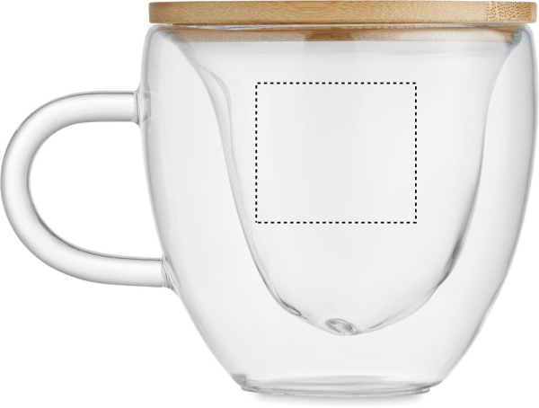 Double wall glass mug with bamboo lid 180 ml: Logo position – for left-handed use