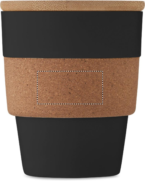 Becher Galao aus recyceltem PP mit Korkhülle 300 ml: Logoposition – Korkvorderseite