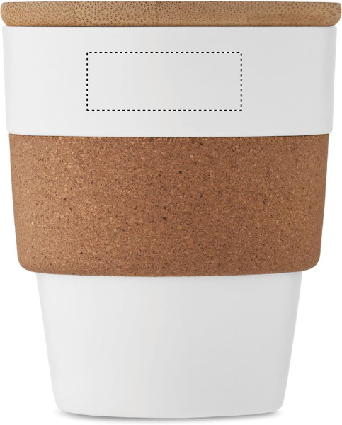 Becher Galao aus recyceltem PP mit Korkhülle 300 ml: Logoposition – Becher: oberer Bereich der Produktvorderseite
