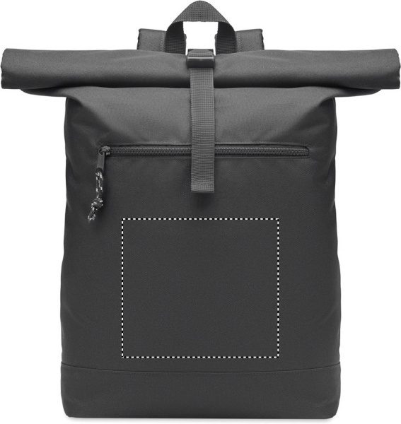 600D RPET rolltop mugursoma: Logotipa izvietojums – priekšējā kabata