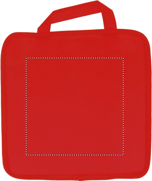 Sittunderlag med ficka: Logotypens placering – produktens baksida
