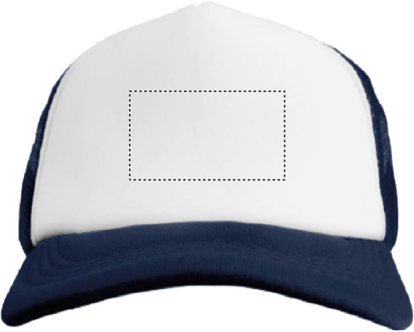 Casquette trucker à 5 panneaux: Emplacement du logo – face avant du produit