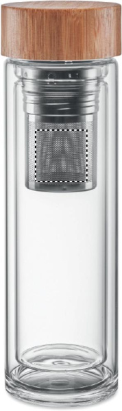 Doppelwandige Glasflasche München 400 ml: Logoposition – oberer Bereich der Produktvorderseite