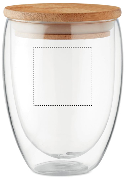 Doppelwandiges Glas mit Bambusdeckel Cologne 350 ml: Logoposition – Vorderseite des Produkts