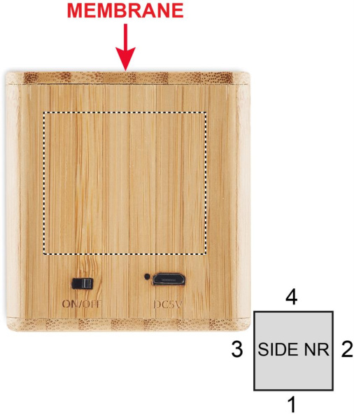 Enceinte sans fil en bambou: Emplacement du logo — Face 4 du produit