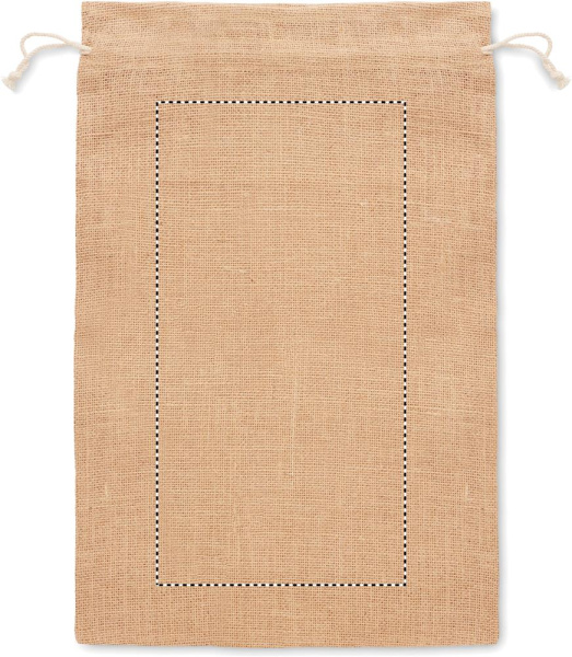 Suuri juuttilahjapussi 30x47cm: Logon sijainti – tuotteen etupuoli