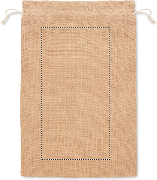 Suuri juuttilahjapussi 30x47cm: Logon sijainti – tuotteen takaosa