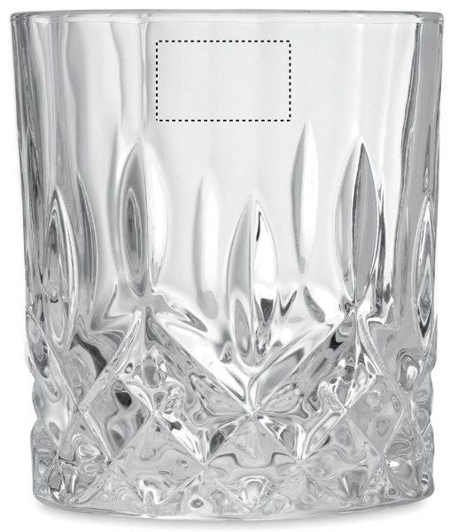 Whiskeyset i bambulåda: Logotypens placering – Glas 1