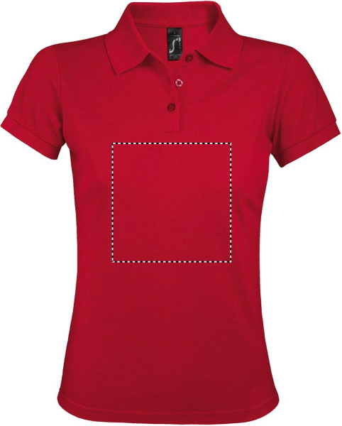 PRIME DAMEN POLO 200g: Logoposition – Vorderseite des Produkts