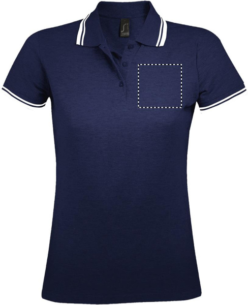 PASADENA Damen Polo 200g: Logoposition – Brustmitte