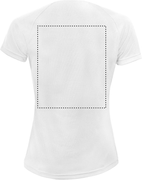 SPORTY DAMENT-SHIRT  140g: Logoposition – Rückseite des Produkts
