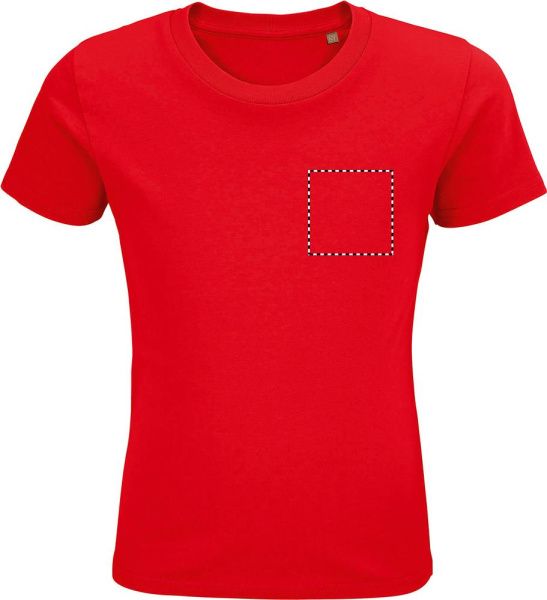 PIONEER BARN T-SHIRT 175g: Logotypens placering – mitt på bröstet