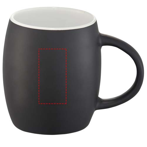 Hearth 400 ml keramikmugg med underlägg i trä: Logotypens placering – produktens framsida