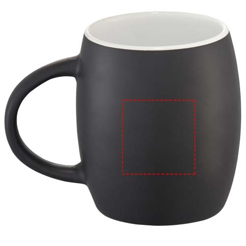 Hearth 400 ml keramikmugg med underlägg i trä: Logotypens placering – produktens baksida