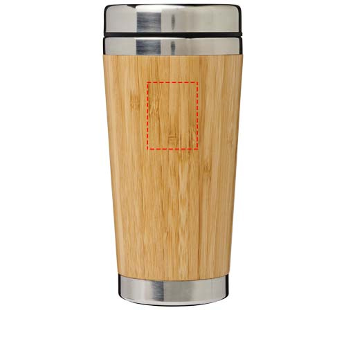 Bambus 450 ml termosmugg med bambuyta: Logotypens placering – produktens framsida