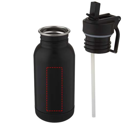 Lina 400 ml sportflaska i rostfritt stål med sugrör och bärögla: Logotypens placering – produktens framsida