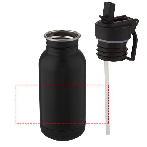Lina 400 ml sportflaska i rostfritt stål med sugrör och bärögla: Logotypens placering – runt produkten
