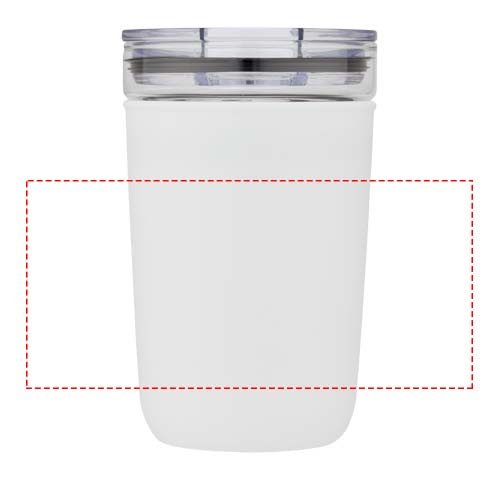 Bello 420 ml glasmugg med yttervägg av återvunnen plast: Logotypens placering – runt produkten