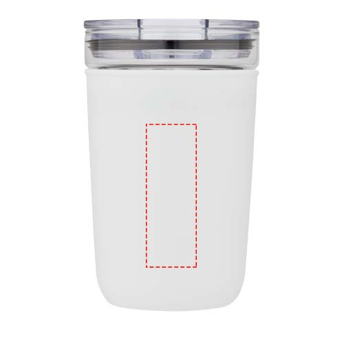 Bello 420 ml glasmugg med yttervägg av återvunnen plast: Logotypens placering – produktens framsida