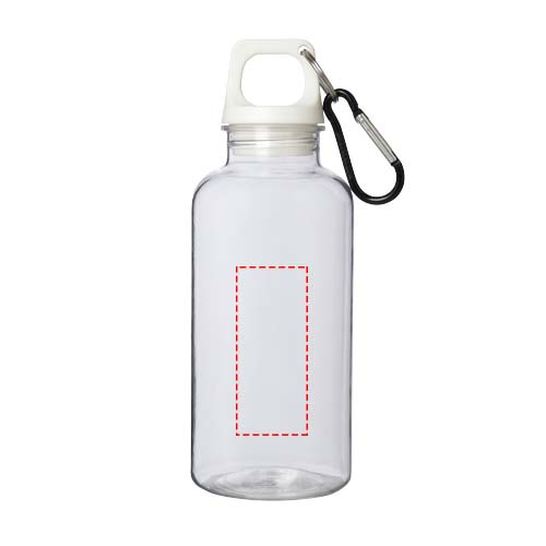 Oregono 400 ml RCS sertifikuotas perdirbto plastiko vandens butelis su karabinu: Logotipo vieta – gaminio priekinė pusė