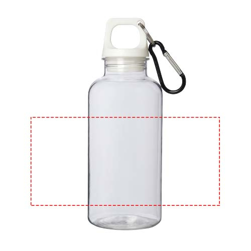 Oregono 400 ml RCS sertifikuotas perdirbto plastiko vandens butelis su karabinu: Logotipo vieta – aplink gaminį