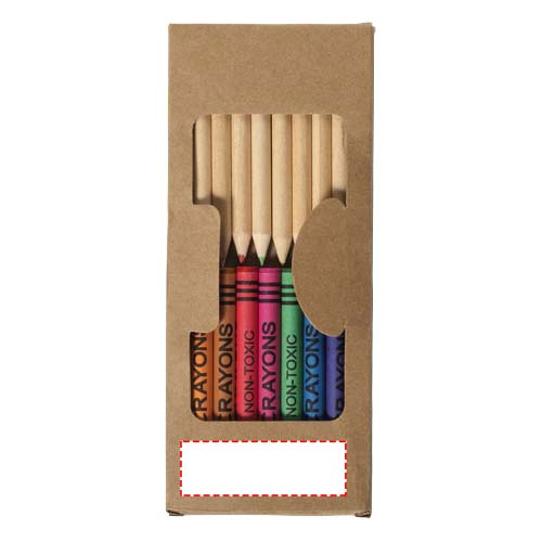 Lucky 19-delars set med färgpennor och kritor: Logotypens placering – ask