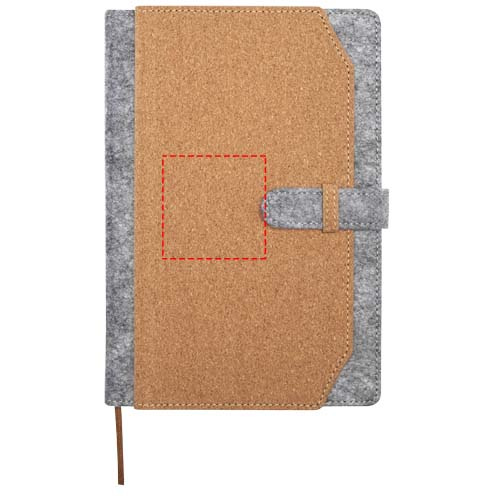 Viviana A5 recycled felt and cork notebook: Logo position – front of the product