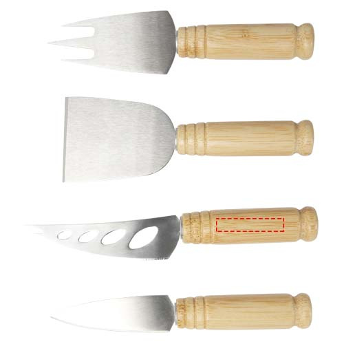Cheds ostset med 4 delar i bambu: Logotypens placering – kniv 15,3 cm