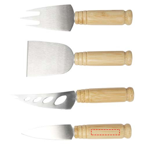 Cheds ostset med 4 delar i bambu: Logotypens placering – kniv 13,5 cm