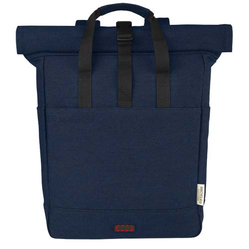 Joey 15" GRS Rolltop Laptoprucksack aus recyceltem Canvas 15 L: Logoposition – Vorderseite des Produkts