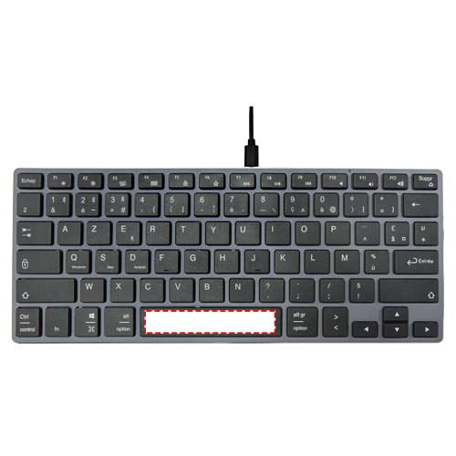Hübriidjõudlusega Bluetooth-klaviatuur – AZERTY: Logo asukoht – nuppu
