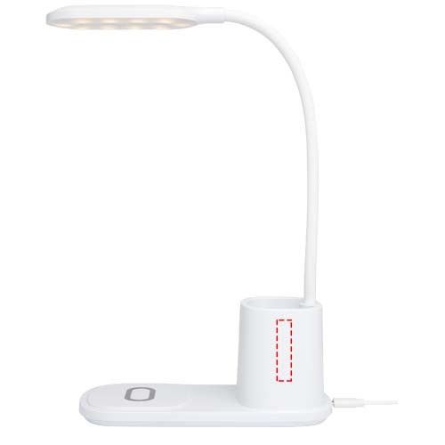 Bright skrivbordslampa och organisatör med trådlös laddare: Logotypens placering – produktens högra sida
