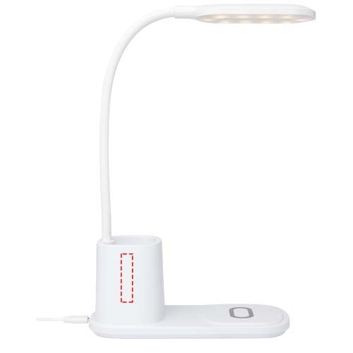 Bright skrivbordslampa och organisatör med trådlös laddare: Logotypens placering – produktens vänstra sida