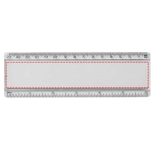 Ellison – règle en plastique 15 cm avec insert en papier: Emplacement du logo – face arrière du produit