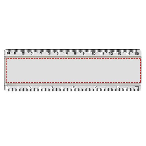 Ellison – règle en plastique 15 cm avec insert en papier: Emplacement du logo – face avant du produit