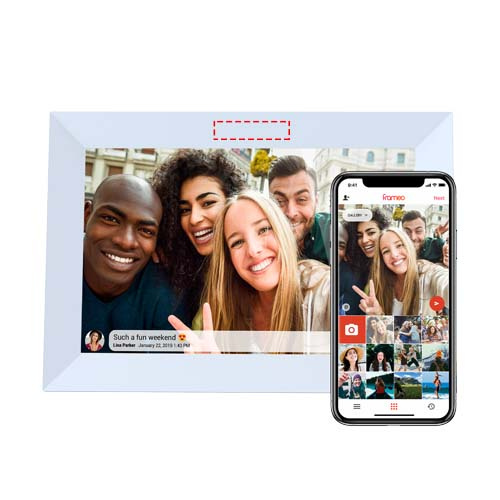 Prixton Prado 10 tum Frameo digital fotoram med wifi: Logotypens placering – produktens ovansida