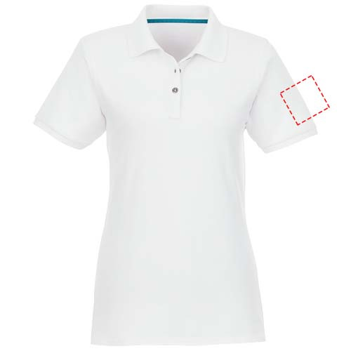 Beryl short sleeve women's organic recycled polo: Место нанесения логотипа – левый рукав в области плеча