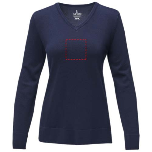 Pull femme à col V Stanton: Emplacement du logo – toute la face avant du vêtement