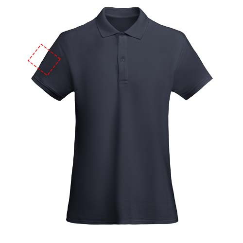 Moteriškas polo „Princas“ trumpomis rankovėmis: Logotipo vieta – dešinė žasto sritis