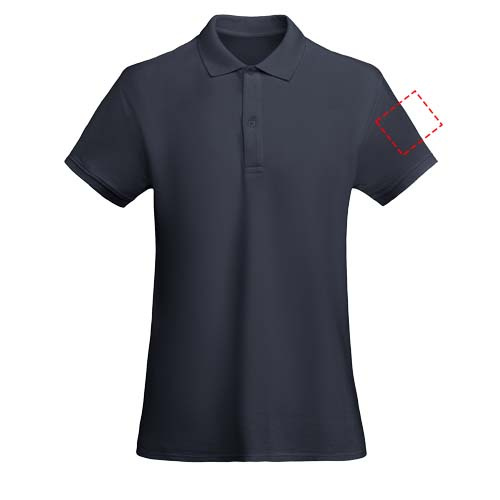 Moteriškas polo „Princas“ trumpomis rankovėmis: Logotipo vieta – kairė žasto sritis