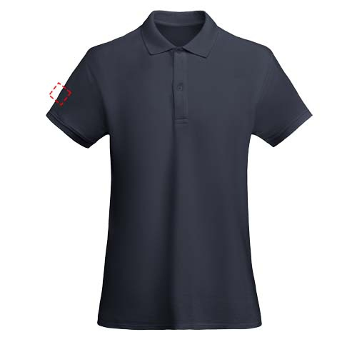 Moteriškas polo „Princas“ trumpomis rankovėmis: Logotipo vieta – dešinė žasto sritis