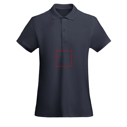 Moteriškas polo „Princas“ trumpomis rankovėmis: Logotipo vieta – visa drabužio priekinė dalis