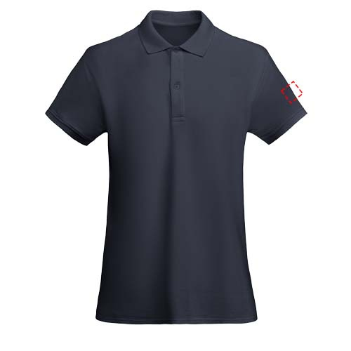 Moteriškas polo „Princas“ trumpomis rankovėmis: Logotipo vieta – kairė žasto sritis