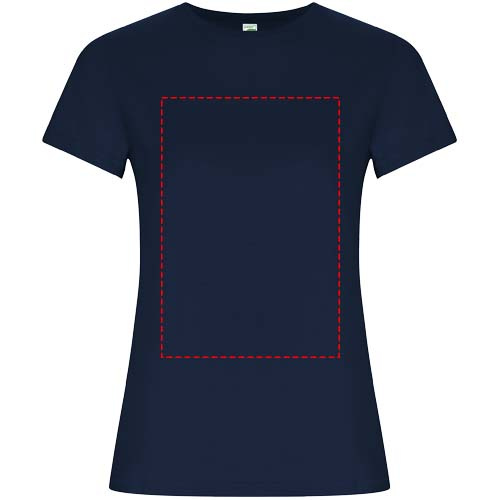Golden kortärmad T-shirt för dam: Logotypens placering – hela plaggets framsida