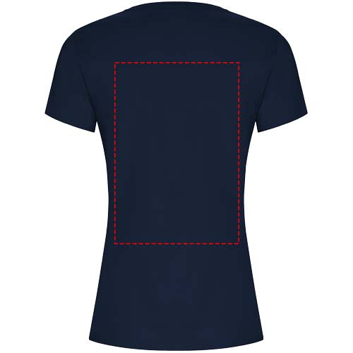 Golden kortärmad T-shirt för dam: Logotypens placering – övre delen av ryggen