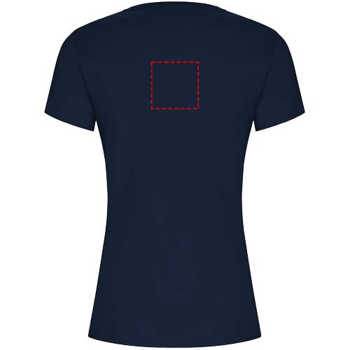 Golden kortärmad T-shirt för dam: Logotypens placering – övre delen av ryggen