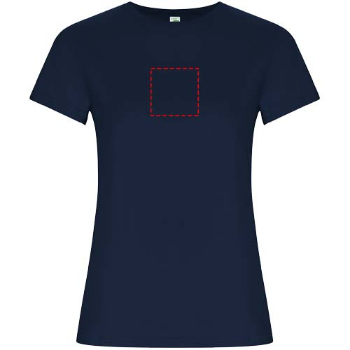 Golden kortärmad T-shirt för dam: Logotypens placering – hela plaggets framsida