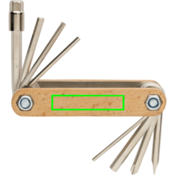 Sechskantwerkzeug aus Holz: Logoposition – linke Seite des Produkts
