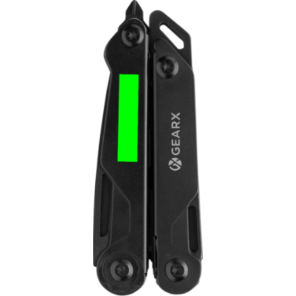 Pince multifonction Gear X: Emplacement du logo – partie avant gauche du produit