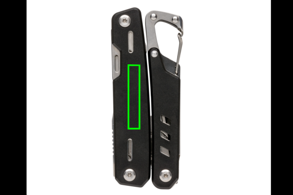 Solid multitool with carabiner: Logo position – left back of the product